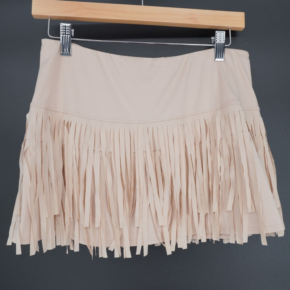 Lucky In Love Tennis Skort Womens M Beige Fringe Layered Outdoor Performance